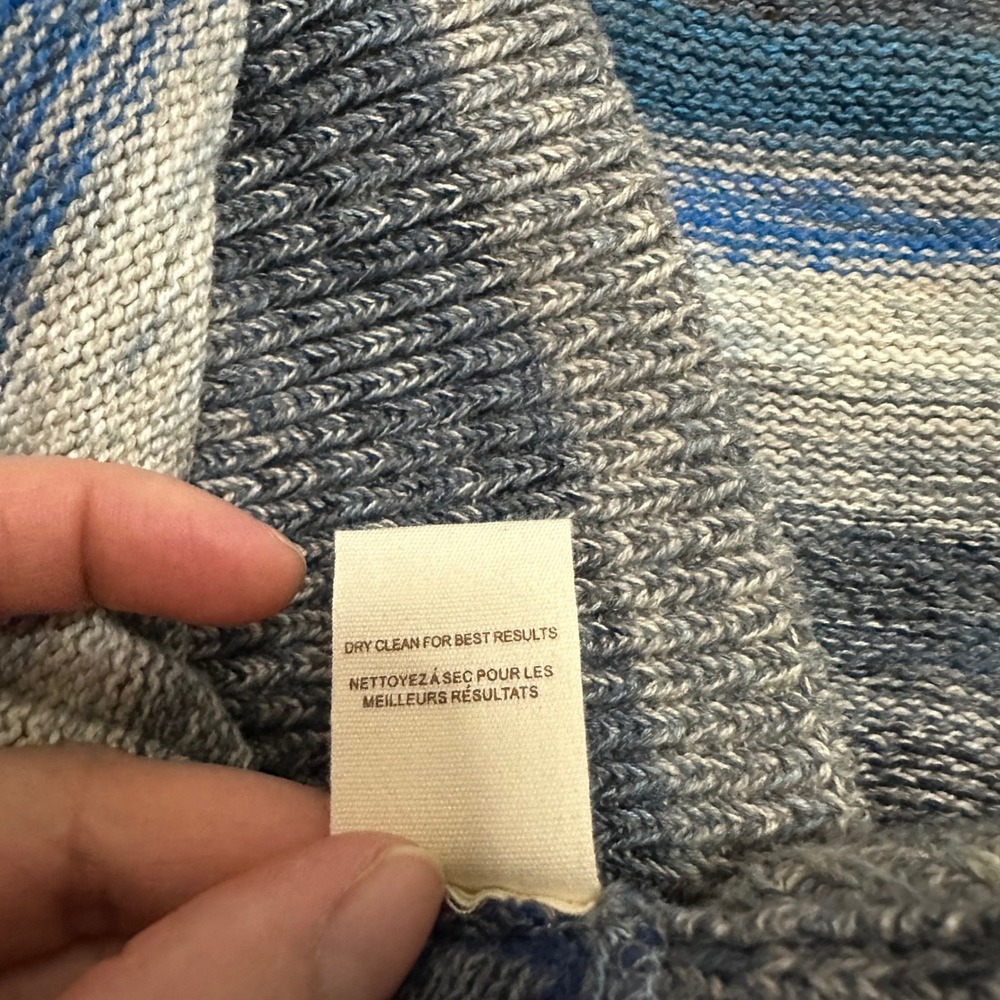 Free People Gray and Blue Stripe V Neck Off Shoulder Sweater‎ Knit Size S - Picture 9 of 9